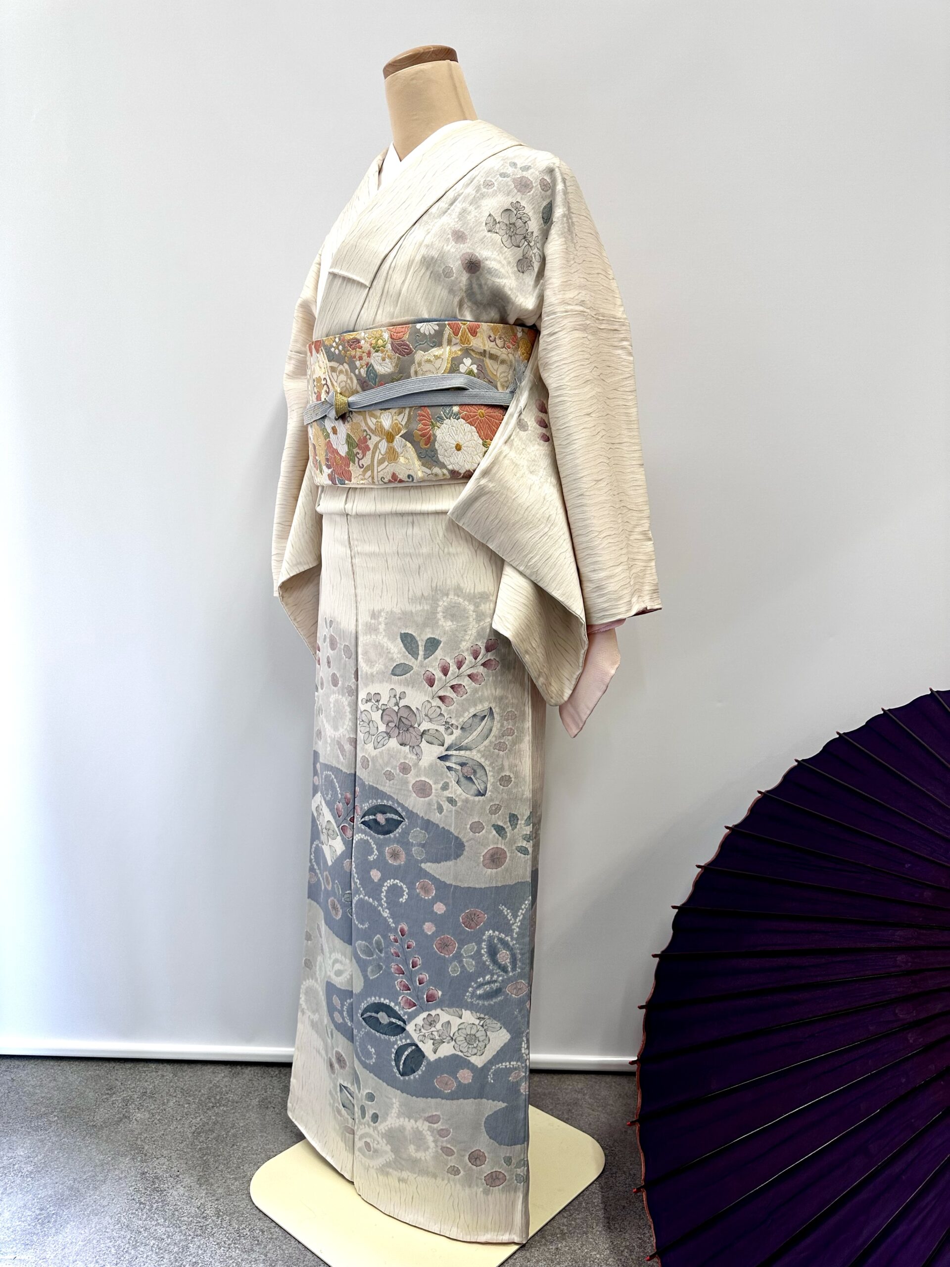 レンタル訪問着【M-5】ホワイト流水辻が花風