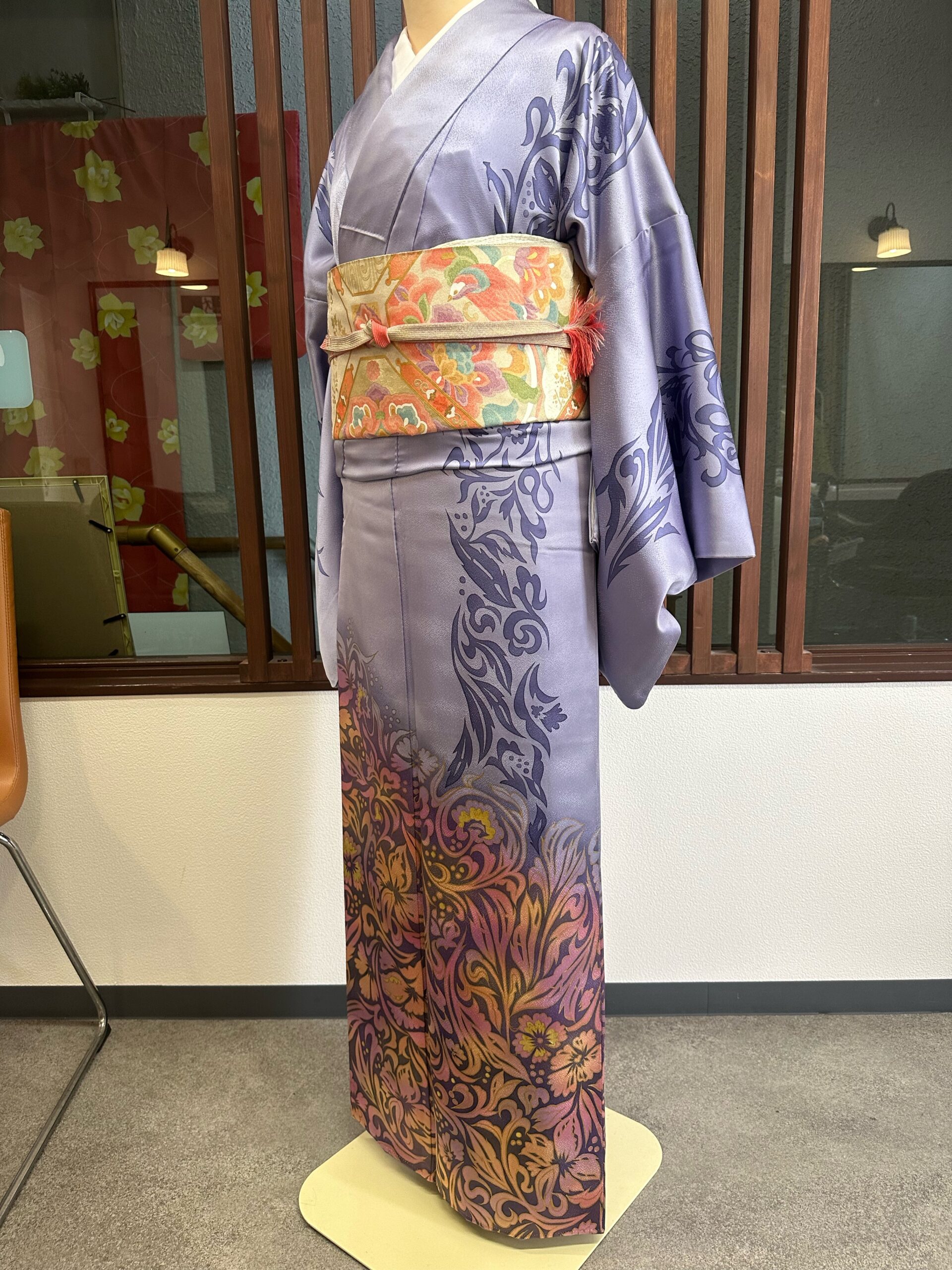 レンタル訪問着【M-10】薄紫に唐草模様