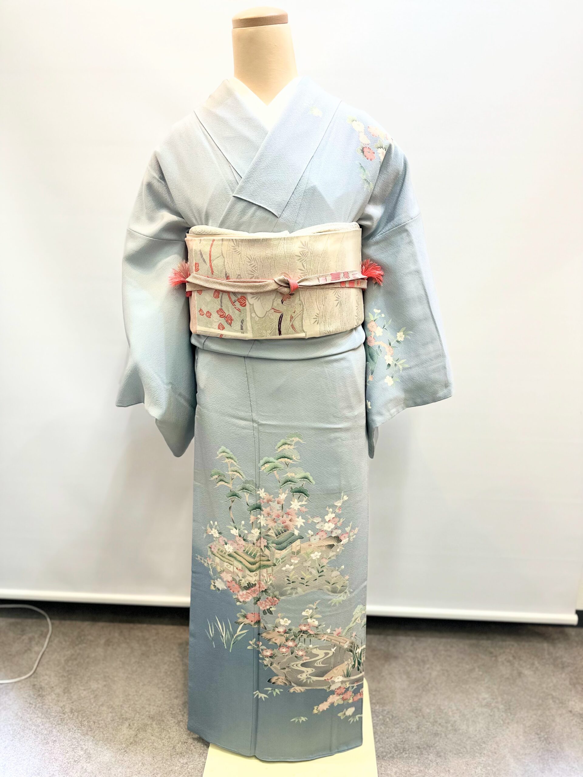 レンタル訪問着【ss-1】ブルーグレー桜と松
