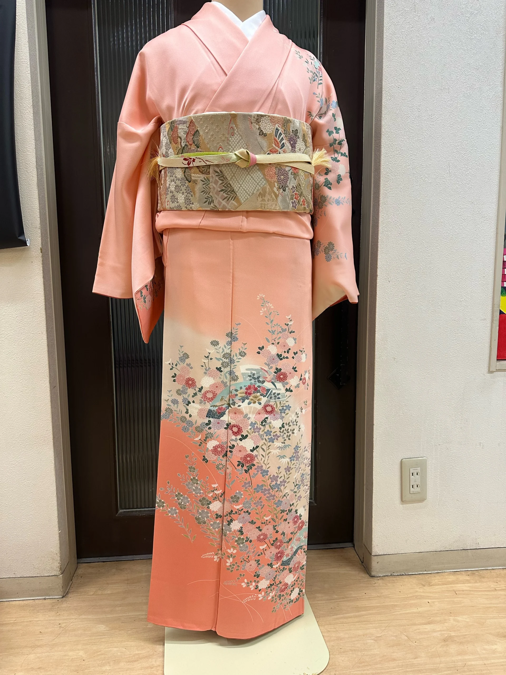 レンタル訪問着【M-1】ピンク 草花模様